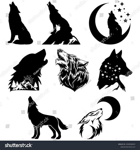 Howling Wolf Silhouette Set Wolf Vector Stock Vector Royalty Free