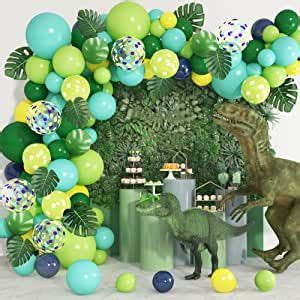 Amandir Pcs Dinosaur Balloons Garland Arch Kit Yellow Green Dino