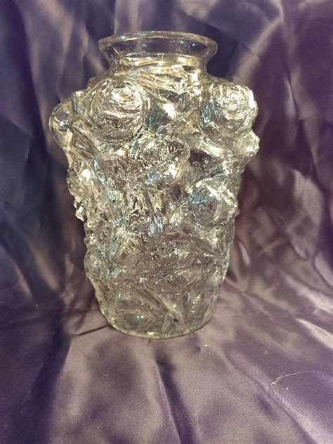 Antique Goofus Glass Cabbage Rose Vase Uranium Glass Etsy Rose Vase Vase Glass