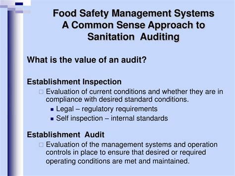 Ppt Food Safety Management Systems A Common Sense Approach To Sanitation Auditing Powerpoint