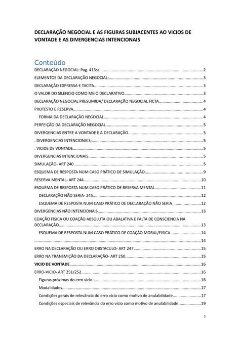 Declara O Negocial V Cios De Vontade E Diverg Ncias Intencionais