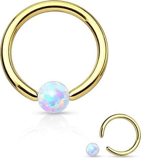 Forward Helix Piercing Ringetje Gold Plated Opal Steentje Bol