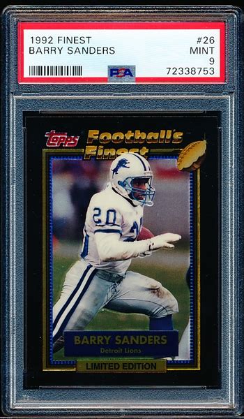 Lot Detail 1992 Finest Ftbl 26 Barry Sanders Lions PSA Graded Mint 9