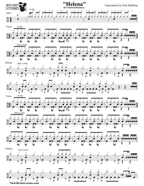 Helena My Chemical Romance Drum Sheet Music Nicks Drum Lessons