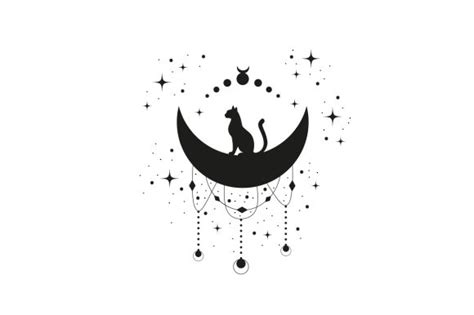 Cat And Moon Silhouette Tattoo