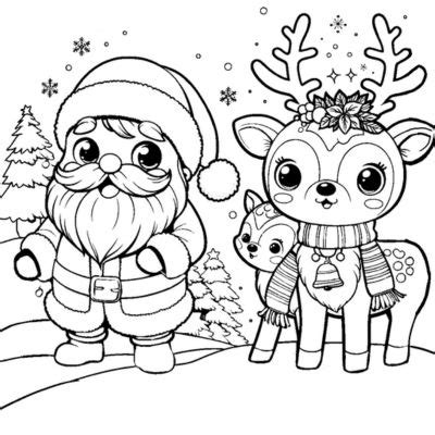 Coloriage de Lutin de Noël Kawaii facile à imprimer PDF gratuit