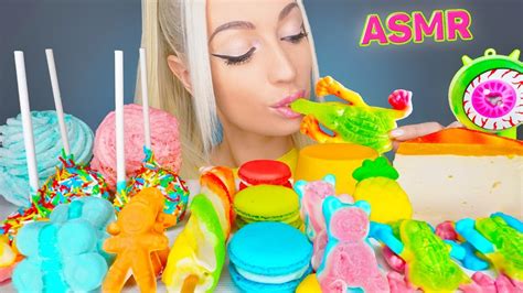 Asmr Eating Rainbow Food Ice Cream Mandms Macaroons Cake Candy Dessert Mukbang 무지개 먹방