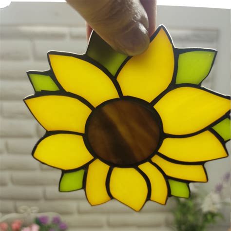 Stained Glass Sunflower Flower Suncatcher Glass Picture Stained Glass Panel Floral Stained