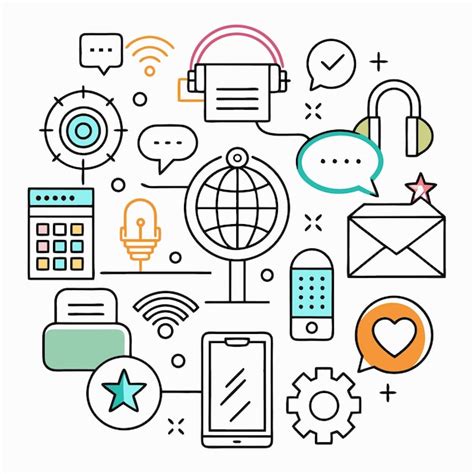 Digital Communication And Technology Icons Premium Ai Generated Vector