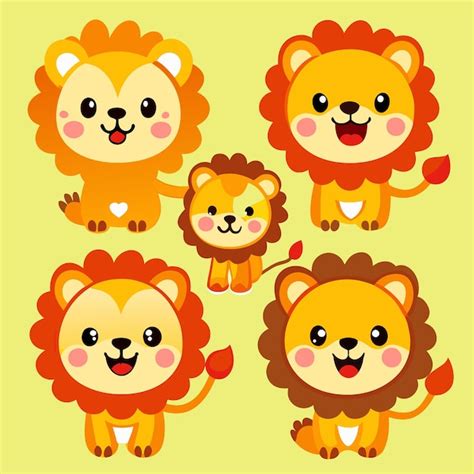 Conjunto de simpáticos personajes de dibujos animados de leones con