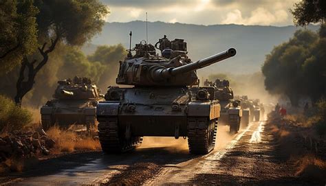 Premium AI Image | israeli army with huge amount of tanks