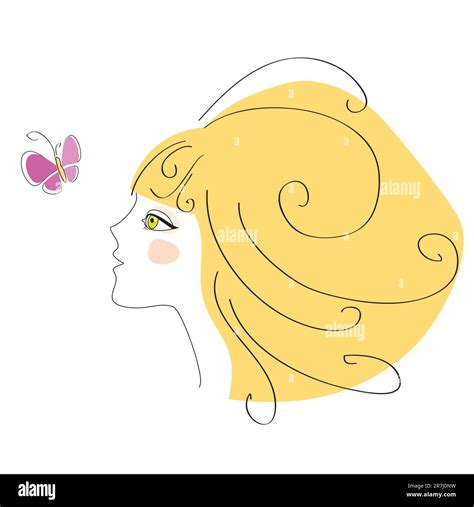 Blonde Girl Looks At A Butterfly Stock Vector Image Art Alamy