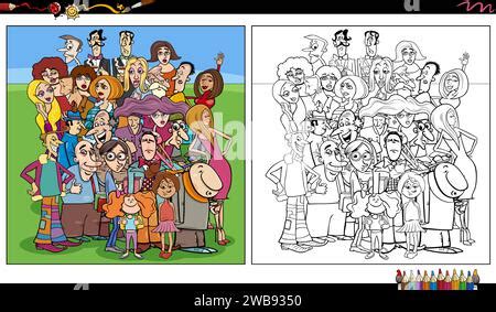 Cartoon Illustrations Of Funny Crowd Of People Comic Characters Group