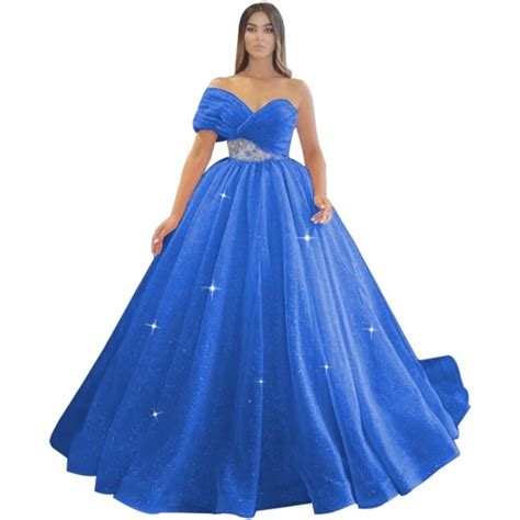 One Shoulder Glitter Tulle Prom Dresses Ball Gown A Line Formal Evening