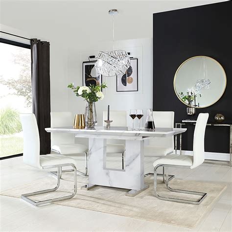 Florence Extending Dining Table 6 Perth Chairs White Marble Effect