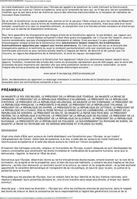 Constitution Europeenne Comparaison Avec Les Trait S En Vigueur Pdf