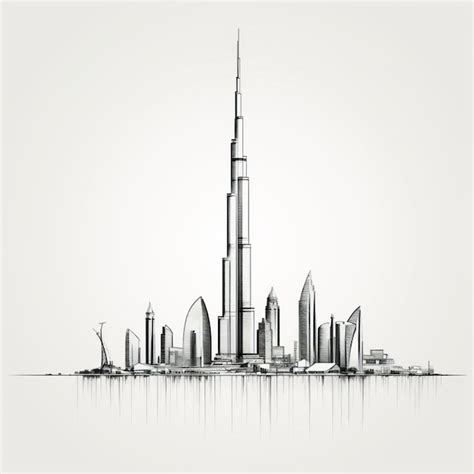 Premium Photo Minimalist Sketch Of Dubai Skyline On White Background