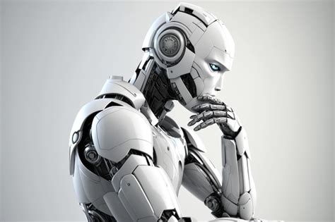 Premium Photo Thinking Robot White Humanoid Robot Thinking Isolated