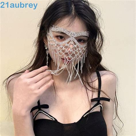 Aubrey Tassel Veil Masks Exaggerated Fashion Crystal Rhinestone Mask