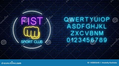 Glowing Neon Fighting Sport Club Sign In Circle Frame With Alphabet