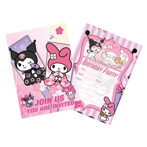 Buy Tuklye 16 Pack Kuromi and My Melody Birthday Invitation Cards, Cute ...