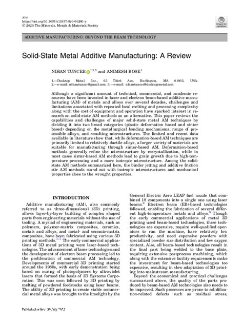 Pdf Solid State Metal Additive Manufacturing A Review