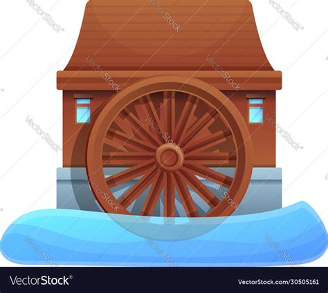 River Water Mill Icon Cartoon Style Royalty Free Vector