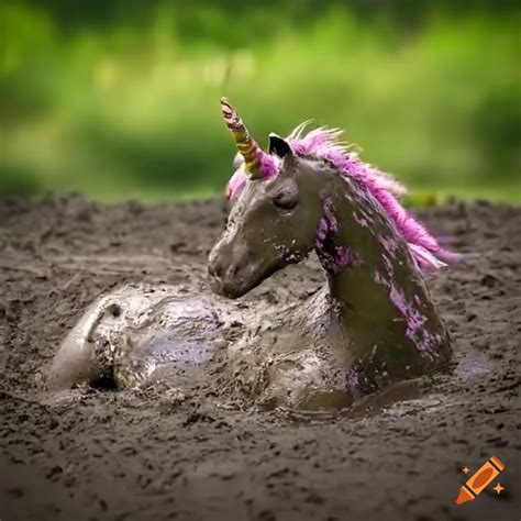 Unicorn In Mud Pit Enjoying Nature On Craiyon