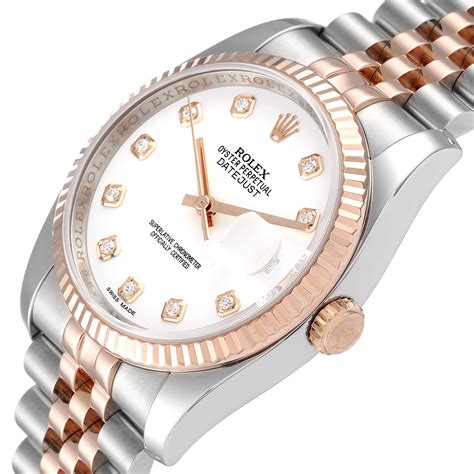 Rolex Datejust 36mm Steel Rose Gold Diamond Unisex Watch 116231