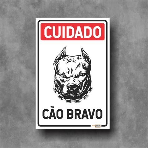 Placa Cuidado Cão Bravo Vertical Pvc 1mm 20x30cm Parcelamento sem juros