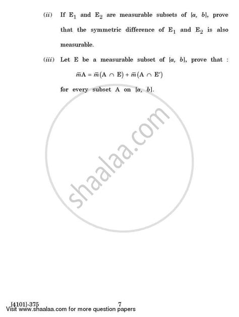 Applied Mathematics General Paper Real Analysis And Lebesgue