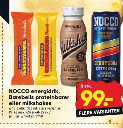 Nocco Energidrik Barebells Proteinbarer Eller Milkshakes Tilbud Hos Bilka