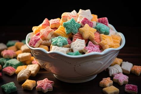 Premium Photo | A bowl of frosted christmas cookies in various shapes