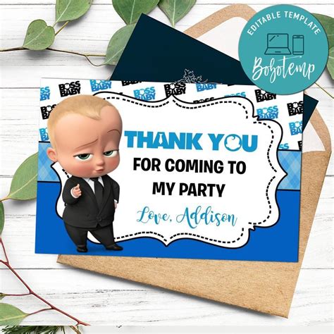 Baby Boss Thank You Card Template To Print At Home Bobotemp