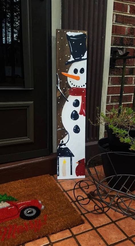 Snowman Porch Sign Winter Porch Decor Hand Painted Welcome Sign