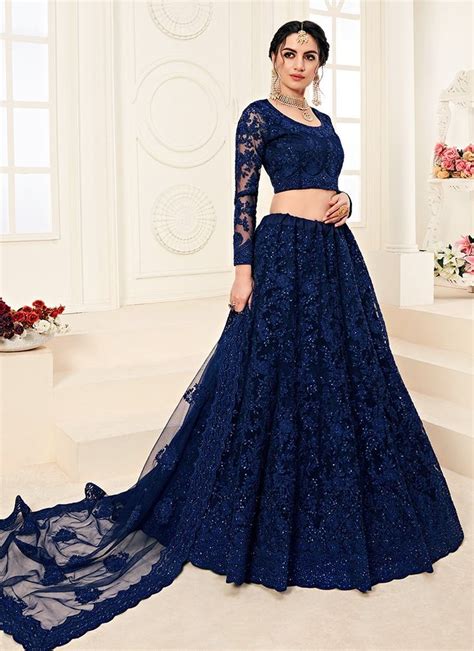 Deep Blue Heavy Embroidered Net Lehenga Lashkaraa Bridal Lehenga Simple Lehenga Lehenga Designs