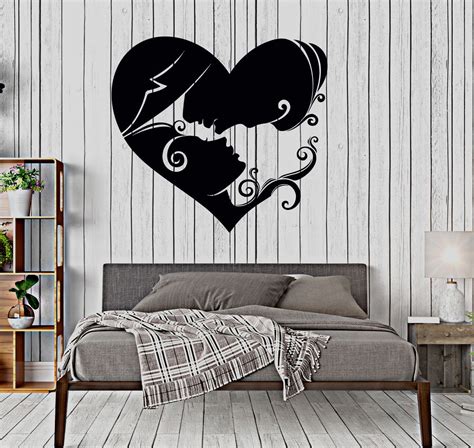 Vinyl Wall Decal Heart Loving Couple Bedroom Art Love Stickers Unique