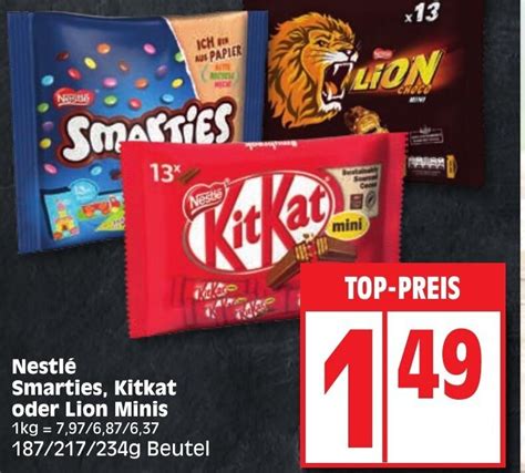 Nestlé Smarties Kitkat oder Lion Minis 187 217 234g Beutel Angebot bei