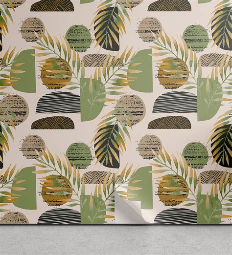 Ambesonne Tropical Peel Stick Wallpaper For Home Semicircles Foliage