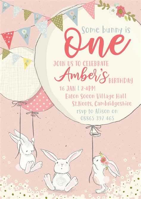 Bunny Balloon Party Invitation – Party Doodle