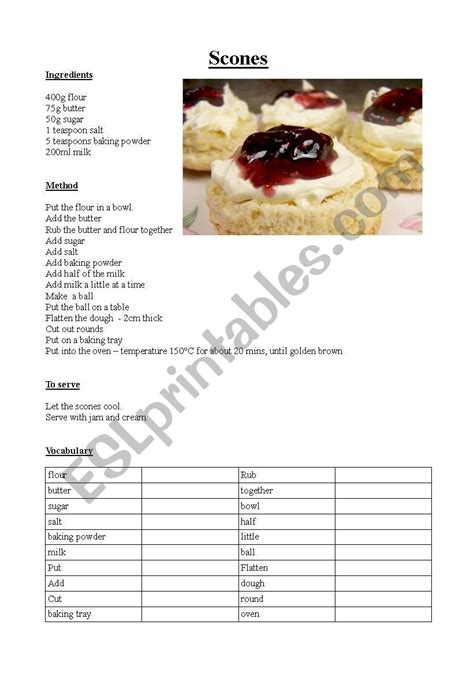 Scone Recipe Esl Worksheet By Millmo