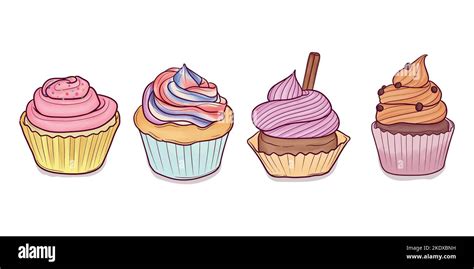 Set Of Cute Hand Drawn Cupcakes Stock Vector Image Art Alamy