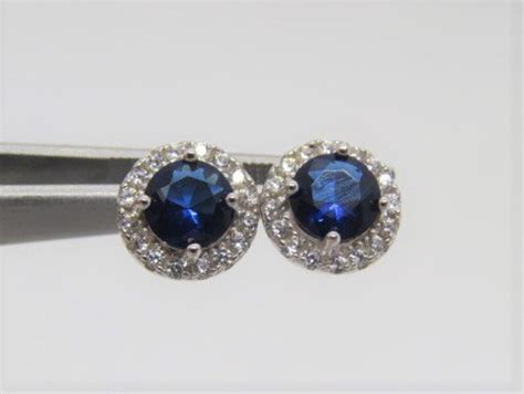 Sterling Silver Blue Sapphire And White Topaz Halo Earrings Etsy