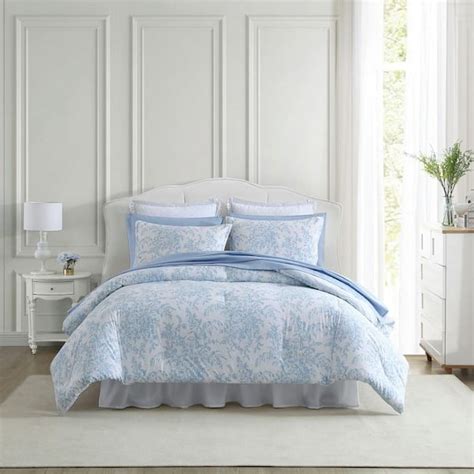 Laura Ashley Bedford 3 Piece Blue Cotton Full Queen Comforter Set Ushsa51252397 The Home Depot