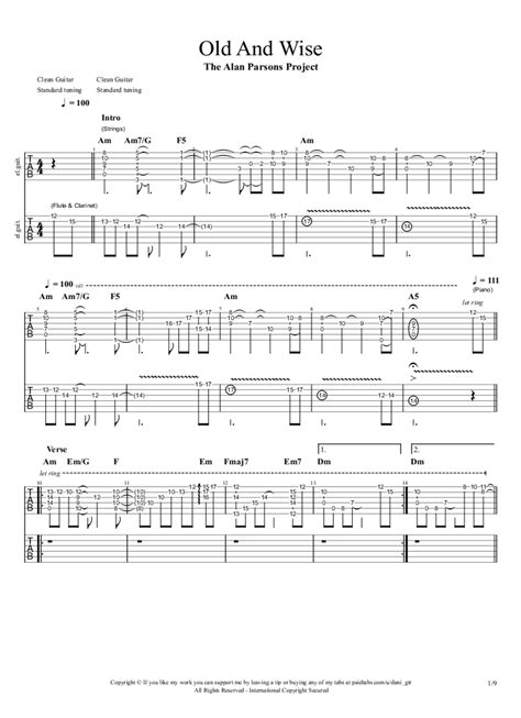 Old And Wise Tab And Chords The Alan Parsons Project