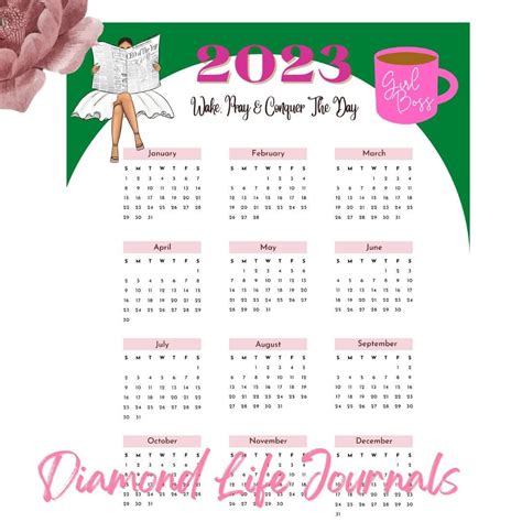 2023 Printable Calendar Girl Boss Calendar Pink and Green - Etsy