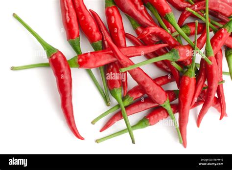 Stack Of Hot Chili Pepper Or Small Chili Padi Isolated On White Background Stock Photo Alamy