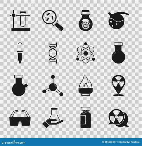 Set Radioactive In Location Test Tube And Flask Poison Bottle Dna