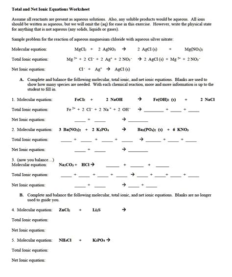 Solved Text Total And Net Ionic Equations Worksheet Assume All