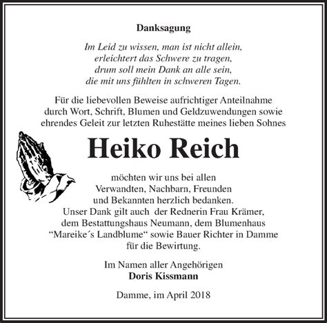 Traueranzeigen von Heiko Reich Märkische Onlinezeitung Trauerportal